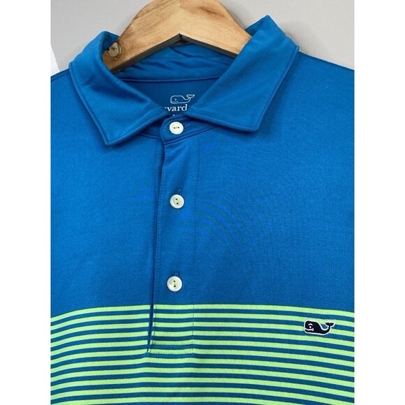 Vineyard Vines Golf Polo Blue Green Stripes Men’s XL Performance Stretch Whale - Picture 5 of 15